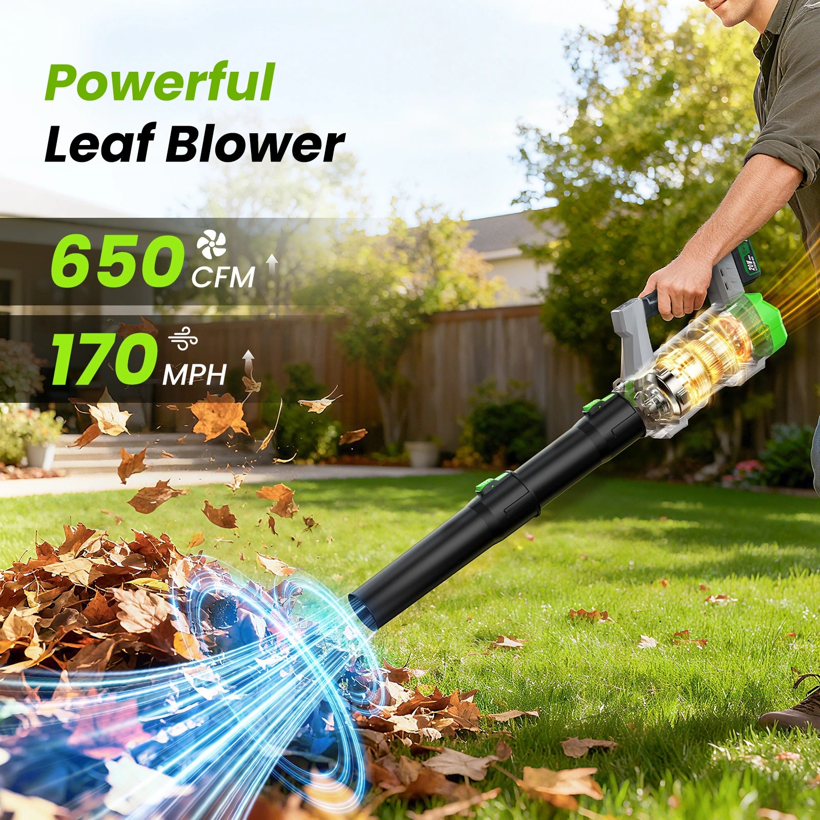 20V 650CFM Cordless Leaf Blower (2 x Batteries and Charger)