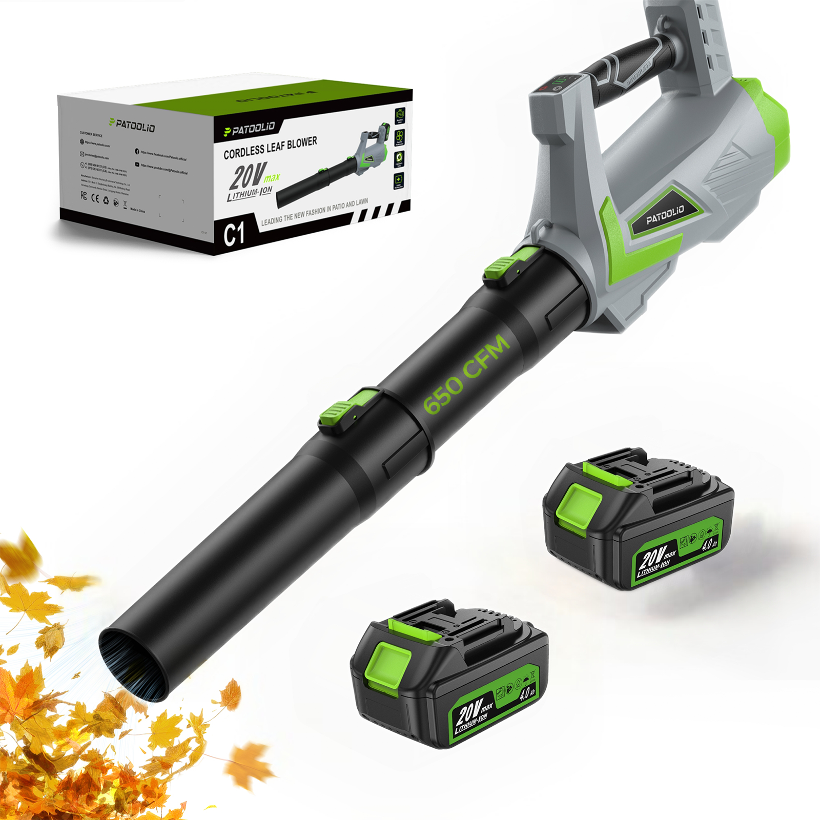 20V 650CFM Cordless Leaf Blower (2 x Batteries and Charger)