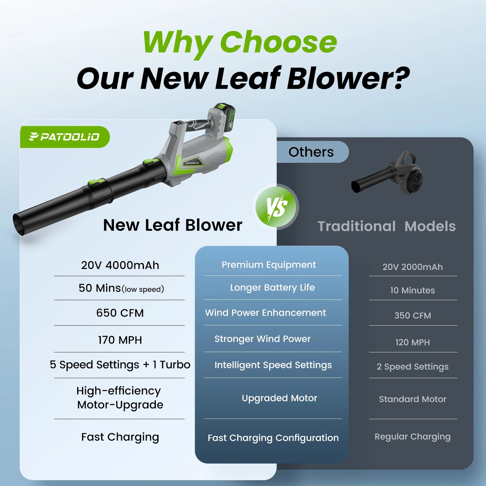 20V 650CFM Cordless Leaf Blower (2 x Batteries and Charger)